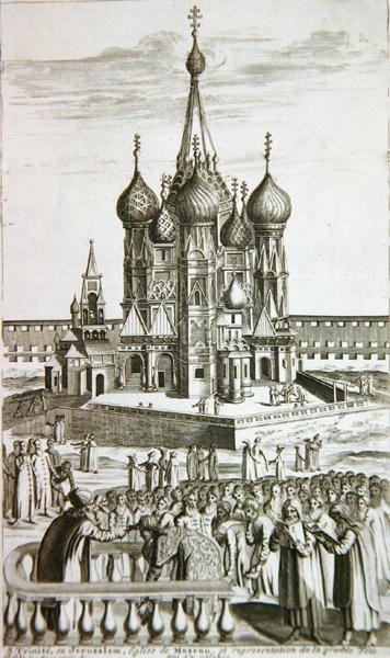 Sainte Trinite, or, Jerusalem, Church of Moscow, from La Galerie Agreable du Monde, 1729 by Pieter Van der Aa